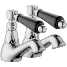 Tre Mercati - Pair Of Basin Taps - Chrome With Black Handle Victoria Nero
