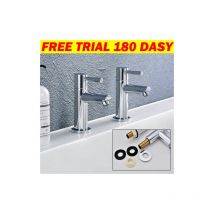 Briefness - Pair of Basin Taps,Twin Modern Round 1/2 Hot and Cold Bathroom Sink Taps,Chrome Brass 2pcs