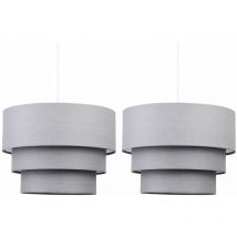 First Choice Lighting - Pair of Dark Grey 3 Tier Ceiling Light Shades - Dark grey cotton