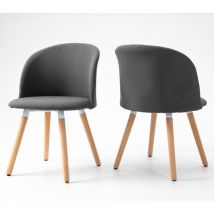 Hallowood Furniture Dining Chairs Set of 2 – Dark Grey Fabric Scandinavian Chair with Wooden Legs for Dining Room – Kitchen Chairs with Backrest and