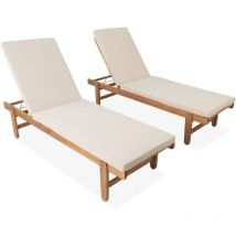 Pair of multi-position wooden sun loungers with wheels, Arequipa, 190x60x88 cm