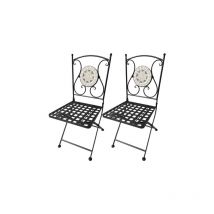 Lifeingarden - Paire de chaises pliantes en me'tal Aurora avec de'corations en mosaique de pierre sur dossier pour jardin