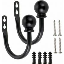 Lucky-88 - Paire de crochets de rideau en métal léger - Support mural rétro pour boucle de rideau, crochet de rideau en tissu en forme de u (noir)