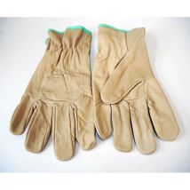 Paire de gants de protection beige en cuir pleine fleur taille 11 avec élastique de serrage Derancourt