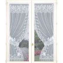 Paire de rideaux 'Bonne-Femme' dentelle et franges Blanc 60x120 cm