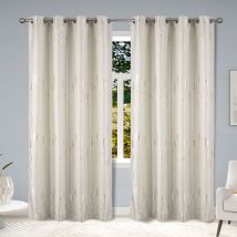 Paire de rideaux occultants tissés brillants avec motif fleur Beige 140x260 cm
