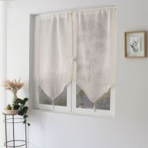 Paire de petits rideaux aspect lin finition pointe Ecru 60x120 cm