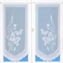 Paire de petits voilages en dentelle motifs papillons Blanc 60x90 cm