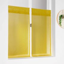 Paire de petits voilages unis et tamisants en poly/lin Jaune 45x90 cm