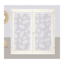 Paire de voilages blancs imprimés feuilles avec tunnel passe-tringle, 2X 60x90cm - prêts à poser Atout Ciel