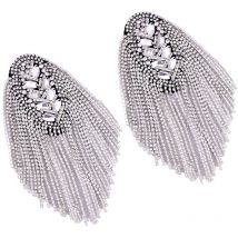 Feiyue - paire d'épaulettes à pompon argentées avec strass pour costume