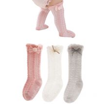 Yzmrbdqc - paires de chaussettes hautes pour bébés filles, bas longs en maille avec nœud en bas âge, chaussettes fines pour nourrissons, pour le