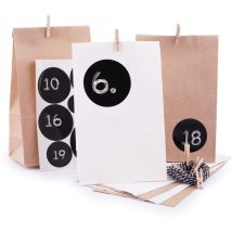 Calendario Dell'avvento Moderno, 1 X 24 Sacchetti Di Carta Kraft (bianco/marrone) Da Riempire, Con Numeri Adesivi E Mollette, Natale - Pajoma