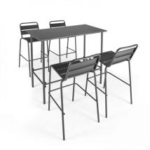 Oviala - Ensemble table haute et 4 chaises de bar en métal gris - Palavas