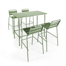 Oviala - Ensemble table haute et 4 chaises de bar en métal vert cactus - Palavas