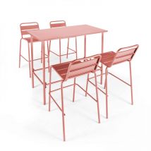 Oviala - Ensemble table haute et 4 chaises de bar en métal argile - Palavas