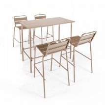 Oviala - Ensemble table haute et 4 chaises de bar en métal taupe - Palavas
