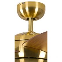 Pepeo - Melton Ventilatore da Soffitto 13422010132v1 con Telecomando Incluso, Rivestimento di Color Ottone, Pale Miele-Acero, 132 cm, alogena