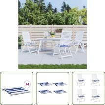 The Living Store Gartenstuhl-Kissen 4 Stk. Blau & Weiß Gestreift 50x50x3cm Stoff - Gartenkissen - Sitzkissen - Outdoor-Dekoration - Balkonmöbel