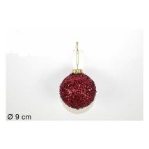 Pallina di Natale decorativa 9 cm con paillettes bordeaux – Diametro: 9 cm, Larghezza: 9 cm, Lunghezza: 9 cm – Due Esse Christmas