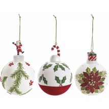 Palline id Natale in Vetro Lavorate a Mano Addobbi con Personaggio Natalizio da Appendere Set 12 Pezzi Figure Assortite Altezza 12,5 Cm