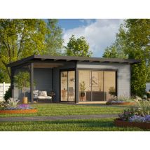Palmako - Abri de jardin Andrea a avec annexe gris Gris , 44 mm Épaisseur paroi 895 x 300 cm