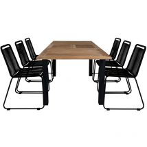 Panama Ensemble table et chaises de jardin, table 90x152/210cm et 6 chaises stabelS Lindos, noir, naturel.