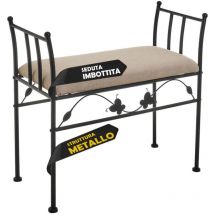 Panca Poggiapiedi Camera da Letto Pouf Sgabello Tessuto Metallo Nero 68x64x30cm