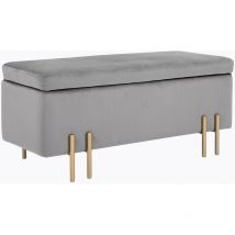 Panca Pouf Contenitore in Tessuto Imbottito 100x40x42 cm Grigio Chiaro