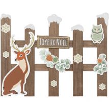 Pancarte Cloture Joyeux Noël en bois avec Renne et Hibou l 73.5 cm - Feeric Christmas
