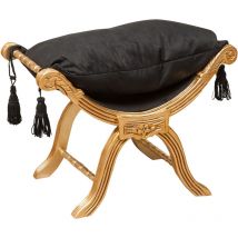 Biscottini - Poltroncina camera letto nera 74x54x46cm Panca ingresso stile luigi xvi oro Panca fondo letto e poggiapiedi Arredamento barocco