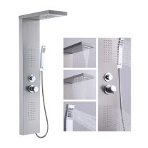 Ubeegol - Panel de Ducha Columna de Ducha Hidromasaje con Cuatro Funciones de Salida de Agua, Panel de Acero Inoxidable Cepillado, de Instalación