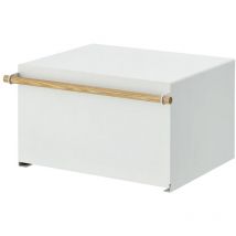 Yamazaki - Caja de almacenamiento blanca con asa de madera - L43 cm