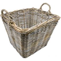 Spetebo - Rotin Panier à bois - 53 x 53 cm - Panier à bois avec 2 poignées Panier à bois de chauffage Panier pour poêle à bois en osier