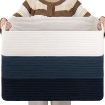 Schwarz-blauer Deckenkorb, Dreiteilig, 55 X 43 X 30 Cm, 1 Rechteckiger Korb Aus Gewebtem Baumwollseil, Babyaufbewahrung Mit Griff