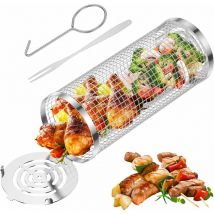 Jusch - Panier à Griller Roulant, Grille de Barbecue en Acier Inoxydable, Paniers de Cuisson pour Barbecue avec Crochet(1Pcs)