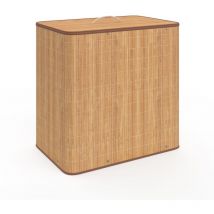Panier à linge 3 bacs amovibles bambou alba tissu écru