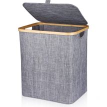 Csparkv - Panier à Linge 60L Corbeille à Linge Pliable Panier à Linge en Bambou Boîte à Linge avec Couvercle & Poignée, Panier à Linge Sale