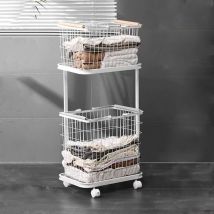 Treetalk - Panier à linge à 2 niveaux avec roulettes métalliques verrouillables, chariot de rangement, panier à étagères, chariot de rangement pour