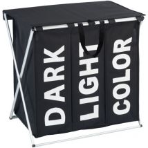 Panier à linge Trio, Panier à linge 3 compartiments, capacité 118L, Polyester, 57x57x38 cm, Noir - Wenko
