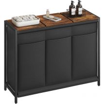 Acaza - Panier à linge avec 3 compartiments - grand trieur à linge avec couvercles amovibles - Marron & Noir