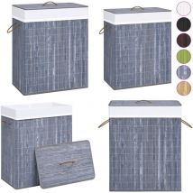 Vidaxl - Panier à linge avec 2 sections bambou gris 100 l - panier à linge - paniers à linge - Home & Living - Gris