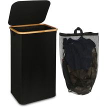 Choyclit - Panier à Linge avec Couvercle, 105L panier linge sale avec Poignées en Bambou pour Vêtements, bac a linge laundry basket Pliable avec Sac