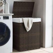 Panier à linge avec couvercle marron foncé résine tressée