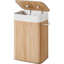 Acaza - Panier à linge en bambou, Corbeille à linge, 72L, Pliable, avec Sac amovible et lavable, Buanderie, Couleur naturelle