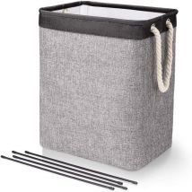 Panier a Linge avec Poignees et Supports Pliable avec Doublure Integree pour Chambre Dortoir Jouet Rangement de Vetements 41 x 31 x 50 cm Gris et Noir