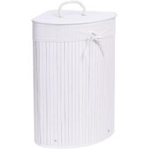 Panier à linge d'angle en bambou avec couvercle blanc