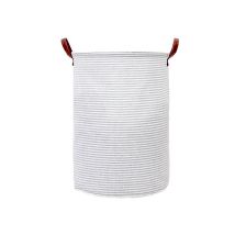 Tonchean - Panier à linge en tissu rayé panier de rangement pliable salle de bain seau de rangement pour vêtements sales poignée en cuir 48L