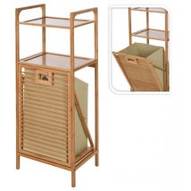 Panier à linge Étagère de salle de bain en bambou avec panier à linge extractible en bambou naturel avec 2 étagères