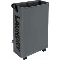 Panier à linge fin avec poignée en cuir sur roulettes (4 couls), bacs de rangement d'angle pliables, panier à linge roulant pliable (gris foncé, fin)